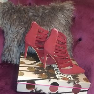 Wine Red Elastic Heels